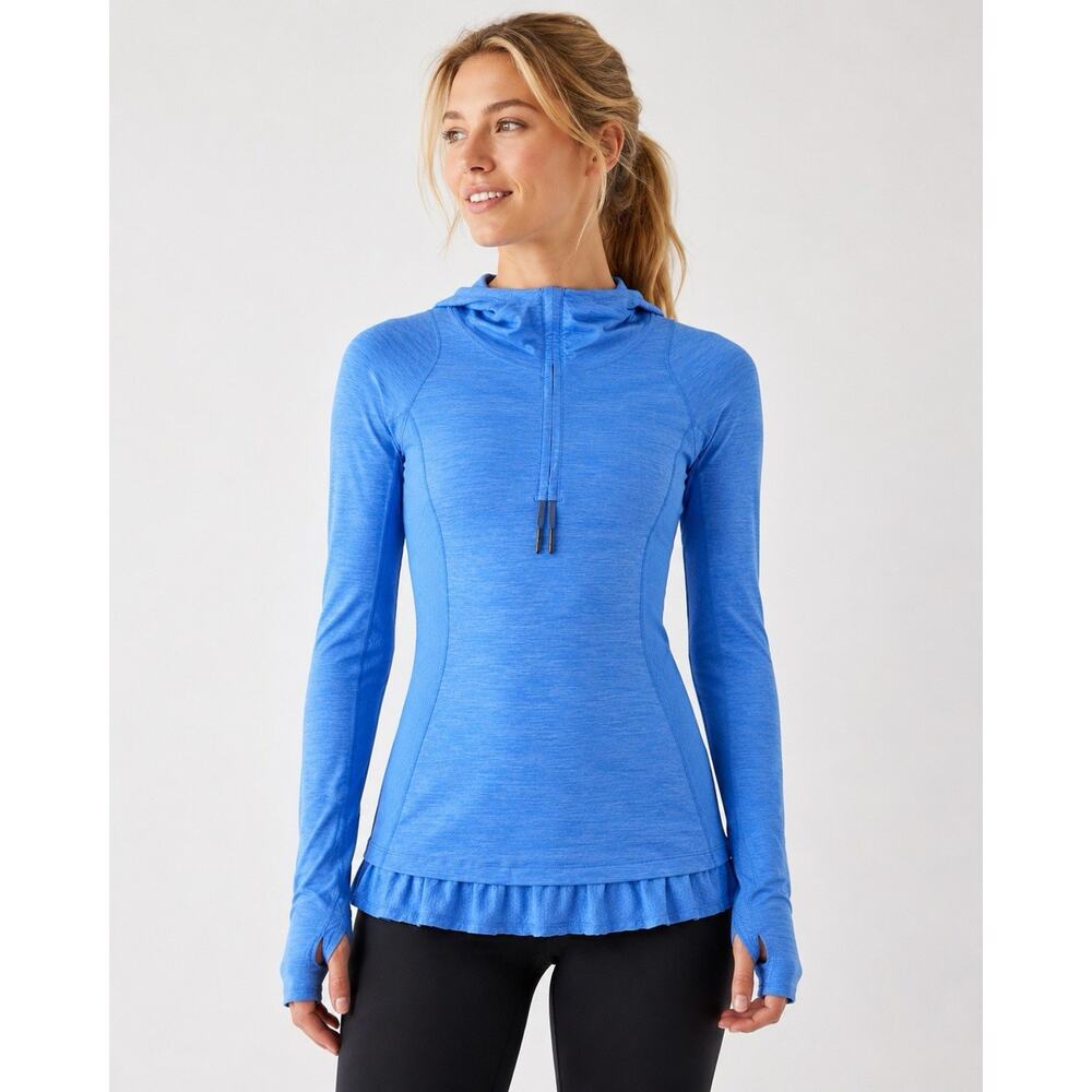 Lululemon Womens Run In The Sun Pullover Hooded Running Top Blue UPF Size 6